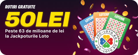 Promo banner: Rotiri Gratuite — 50 LEI peste 63 de milioane de lei la Jackpoturile Loto