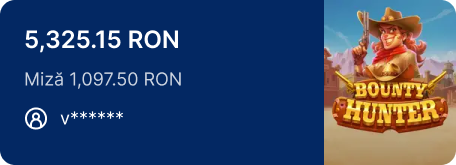 Câștigător v******: 5.325,15 RON la slotul Bounty Hunter, cu miză de 1.097,50 RON
