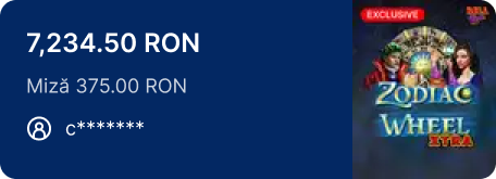 Câștigător c******: 7.234,50 RON la slotul Zeus vs Typhon, cu miză de 375,00 RON