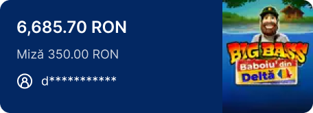 Câștigător d*********: 6.685,70 RON la slotul Big Bass Bonanza Delta, cu miză de 350,00 RON