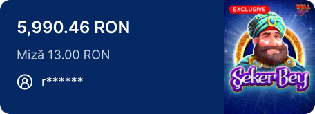 Câștigător r******: 5.990,46 RON la slotul Seker Bey, cu miză de 13,00 RON